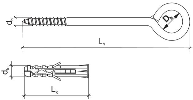 Распорный дюбель с петельным крюком HOX WKRET-MET - схема, чертеж