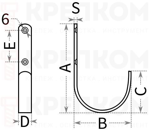 Крюк настенный - схема, чертеж