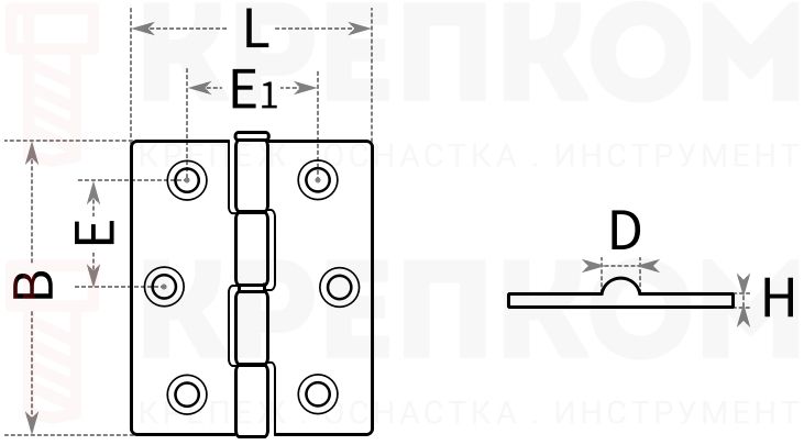 Дверная петля 8150-E - схема, чертеж