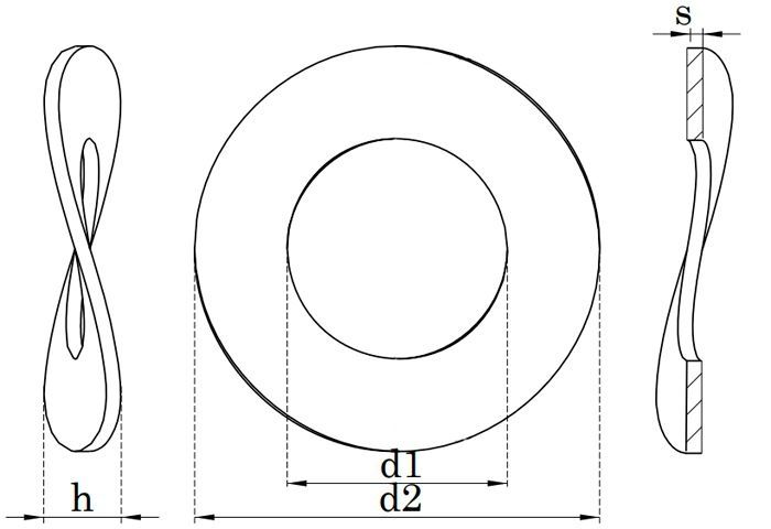 Шайба пружинная изогнутая волнистая М18 DIN 137 форма B, нержавеющая сталь А2 - размеры