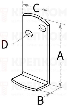 Крючок для одежды однорожковый 55х20х20 мм ПТ - схема, чертеж