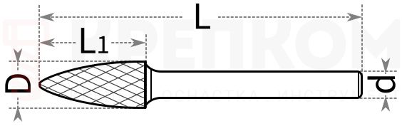 Борфреза твердосплавная HP Профоснастка форма G - схема, чертеж