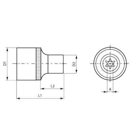 Торцевые головки 1/2", 1/4" с профилем TORX Jonnesway, схема