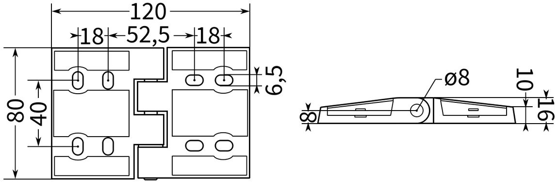 Петля накладная L=120 мм L214 - схема с размерами