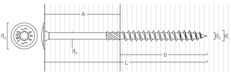 Саморез с широкой головкой для мягкой древесины HOLZ TBSS - схема