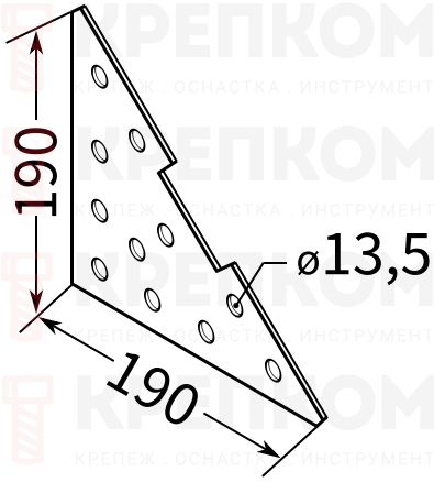 Пластина соединительная треугольная для профиля 38-41 4F11 TERMOCLIP - схема, чертеж