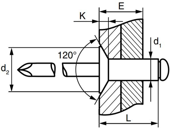 Заклепка вытяжная нерж.сталь/нерж.сталь с потайным бортиком 120° схема