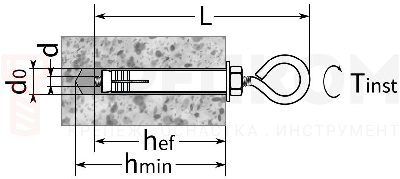 Распорный стальной анкер с кольцом LHO - чертеж