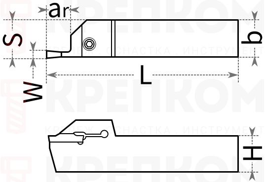 Державка резца отрезного для наружного точения MGEHR - схема, чертеж