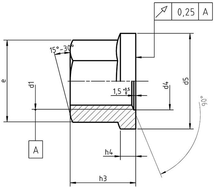 Гайка колесная с фланцем DIN 74361 form B - схема, чертеж