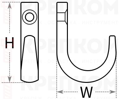 Крючок для одежды однорожковый 40х30 мм 8370 - схема, чертеж