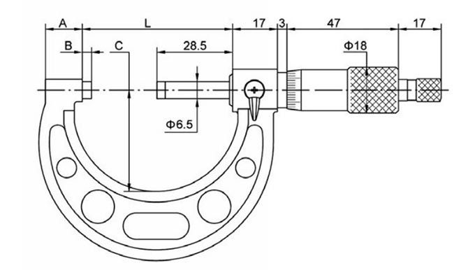 Микрометр МК-25 0-25мм DIN863 0,01 мм KINEX 7002-02-025 - чертеж