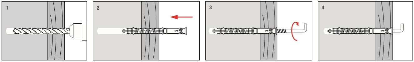 Рамный дюбель с простым крюком - монтаж