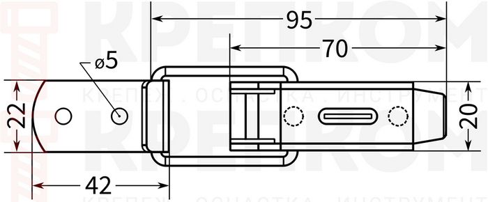 Замок-защелка лягушка с ушком L=95 мм B28-4 - схема, чертеж