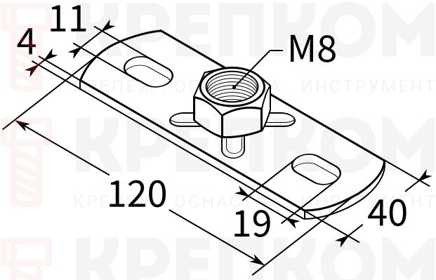 Пластина опорная для средних нагрузок 4F2 TERMOCLIP - схема, чертеж