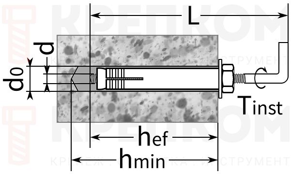Анкер-болт с Г-образным крюком LHP - схема