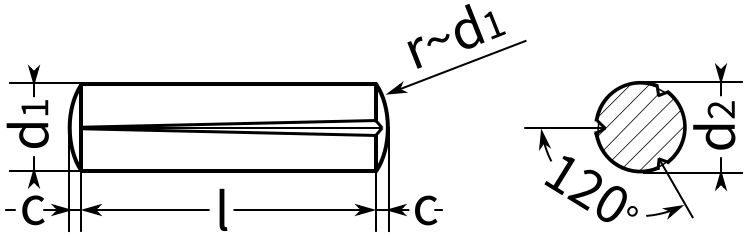 Штифт конический с насечкой по всей длине DIN 1471 - чертёж
