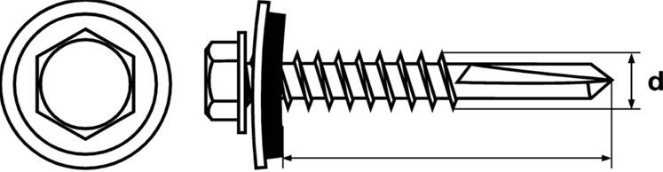 Саморез кровельный по металлу с увеличенным сверлом РТ-5 и EPDM шайбой - схема