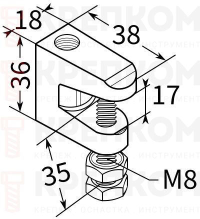 Струбцина для балок F1 М8 TERMOCLIP - схема, чертеж