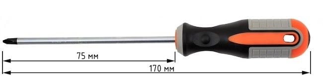 Отвертка крестовая PH0x75 мм Ombra ROUND GRIP 751075