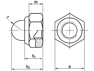 Гайка колпачковая с нейлоновой вставкой DIN 986 - чертеж