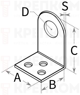 Проушина угловая для навесного замка PZU - схема, чертеж