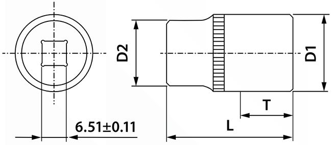 Головка торцевая 12-гранная 1/4DR Thorvik - схема, чертеж