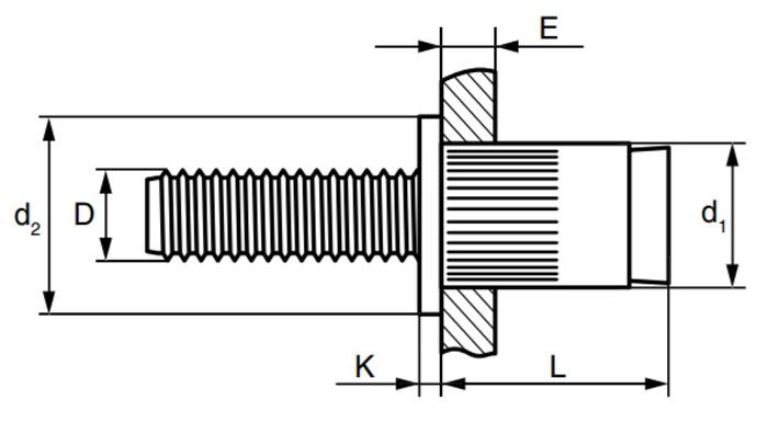 Резьбовая заклепка с винтом и цилиндрическим бортиком - схема