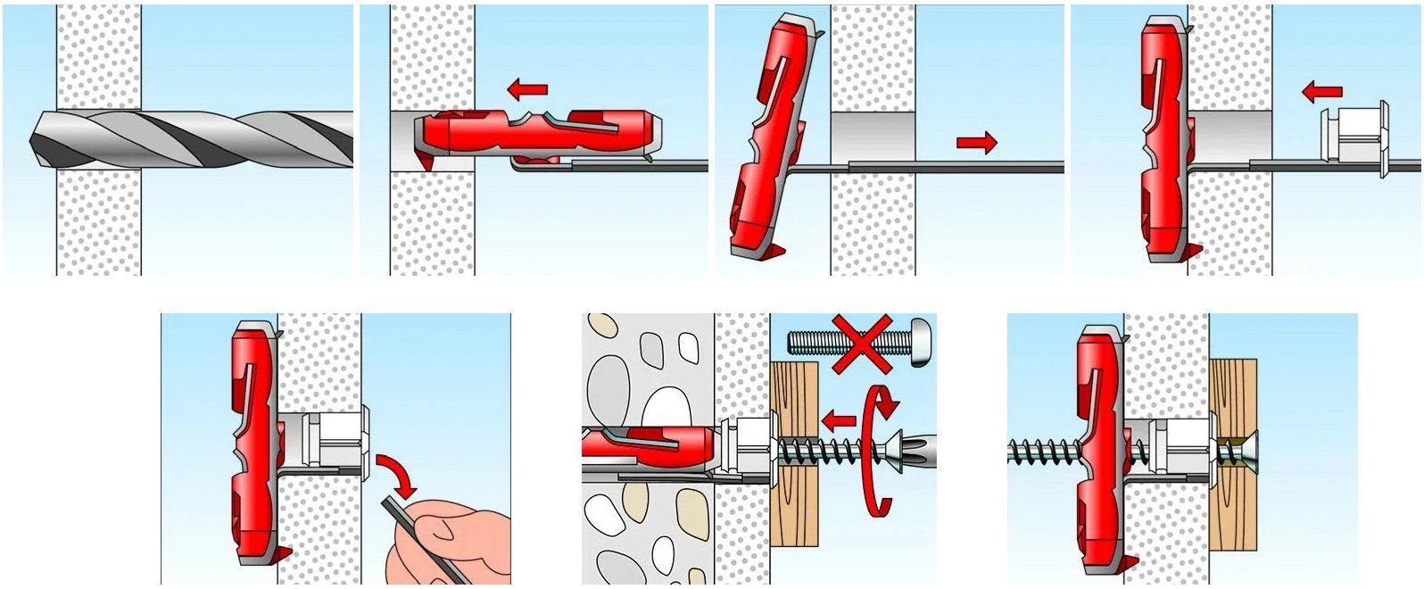 Установка дюбеля Fischer DUOTEC - коллаж