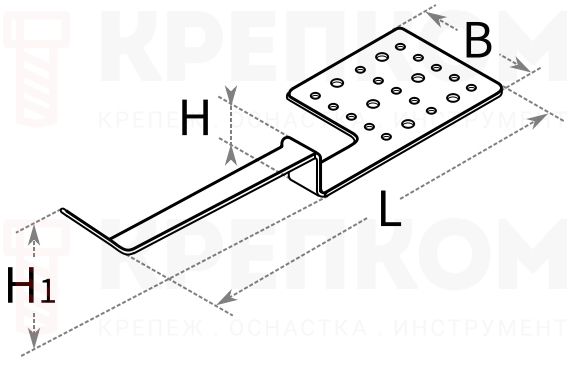Крепление анкерное с изгибом для черепицы Holz HOOKEVO - схема, чертеж