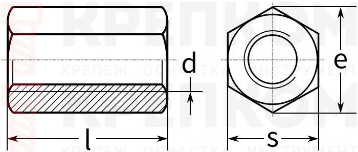 Гайка-муфта соединительная DIN 6334 - схема