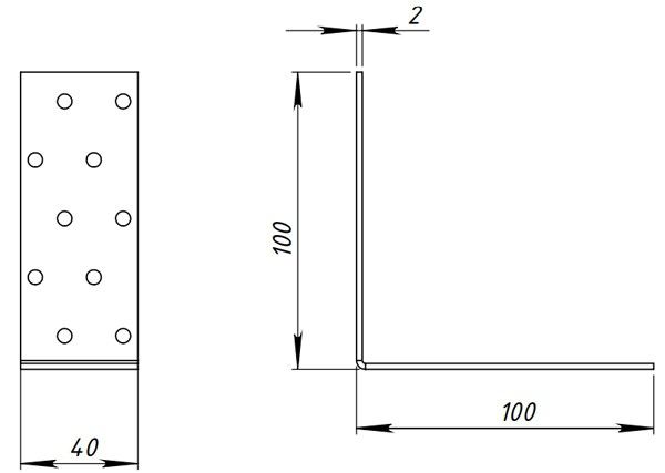 Уголок крепежный 100х100х40 мм - схема, чертеж