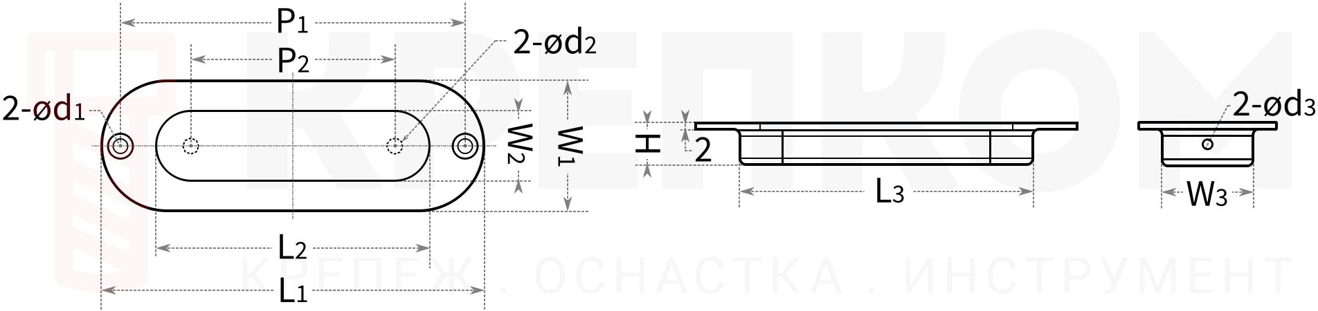 Ручка дверная встраиваемая L=120 N42C-2 - размеры, схема