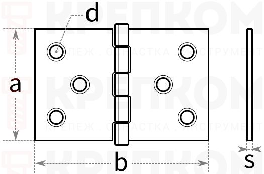 Петля дверная широкая - схема, чертеж