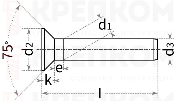 Заклепка под молоток с потайной головкой DIN 661 - схема, чертеж