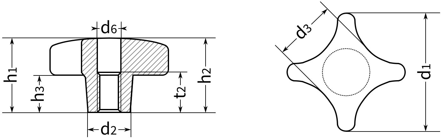 Крестообразная ручка DIN 6335 - чертеж, схема