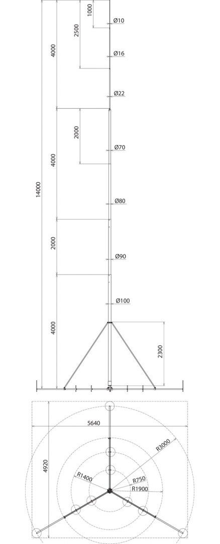 Мачта молниеприёмника h=14000 мм