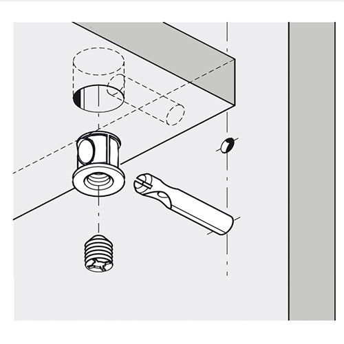  Мебельный винт стяжки конической BO32 под шлиц, GR18FZ - монтаж
