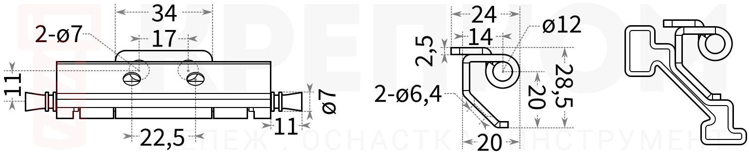 Петля потайная съемная L259 - схема с размерами