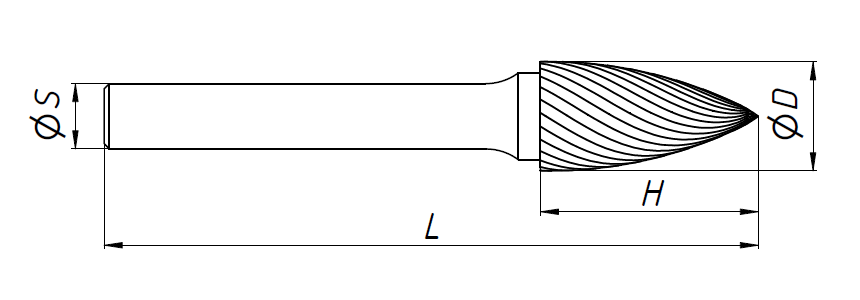 Борфреза твердосплавная тип G (гиперболическая с точечным окончанием) Messer - схема