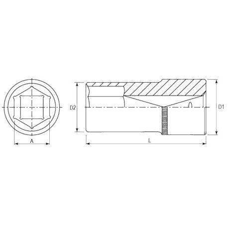 Торцевые глубокие головки 1/4", 3/8"DR Jonnesway, схема