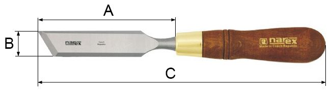 Стамеска косая левая с ручкой Narex Wood Line Plus - схема, чертеж