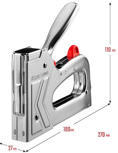 Степлер рессорный тип 53, 23GA, 300/500 Hard-53 Kraftool 3180 - размеры