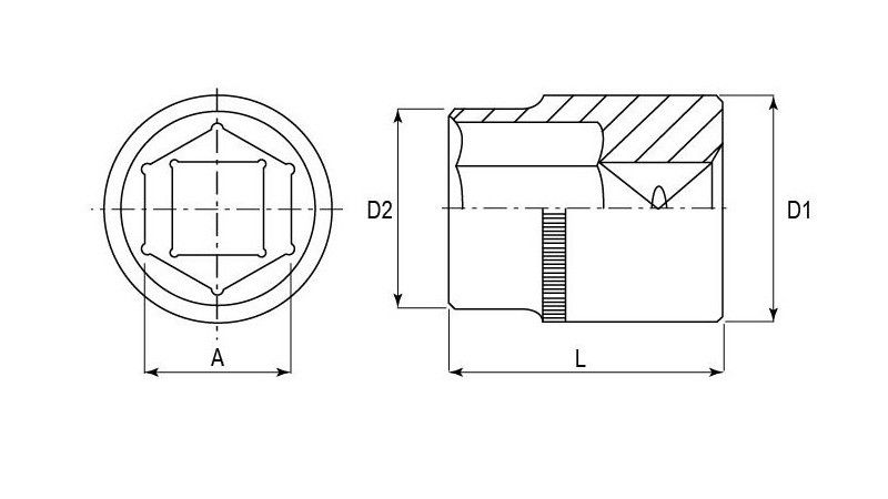 Торцевые головки 1/2"DR Jonnesway, схема