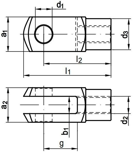 Шарнир вилочный DIN 71752 - чертеж, схема с размерами
