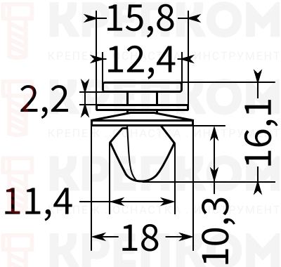 Клипса автомобильная нажимная 1656 - схема, чертеж