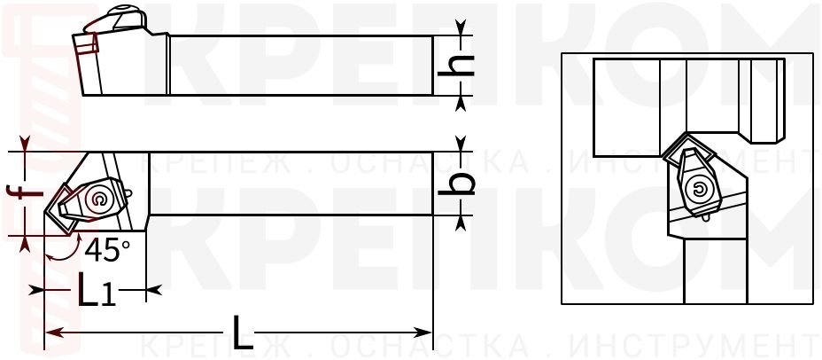 Державка резца проходная DCSNR2525M12 - схема, чертеж