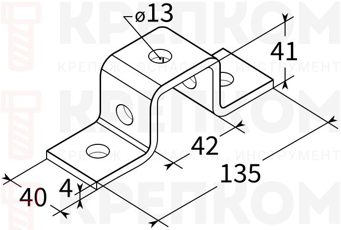 Скоба для профилей 41х41 4F5 TERMOCLIP - схема, чертеж