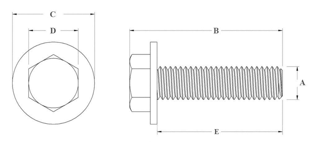 Болт (винт) шестигранный М6х1х16 мм с шайбой и фланцем - схема, чертеж