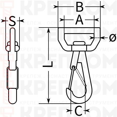 Карабин с вертлюгом для строп арт. 8540 - схема, чертеж